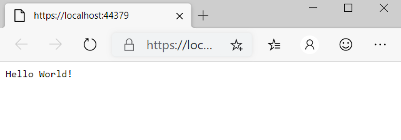Edge 浏览器截图显示 "Hello World" 成功